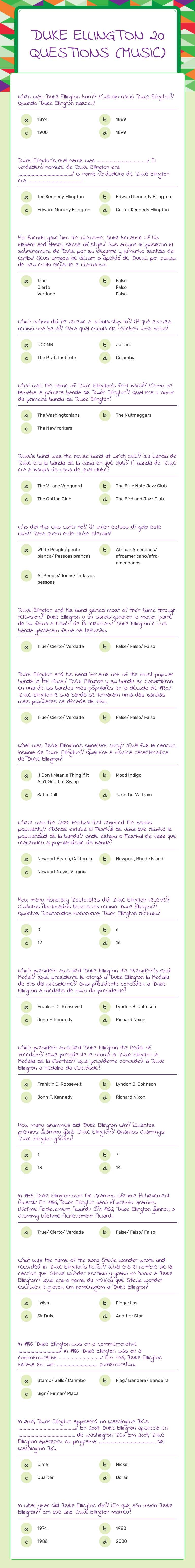 Duke Ellington 
20 Questions
(Music) Grade 6 worksheet preview