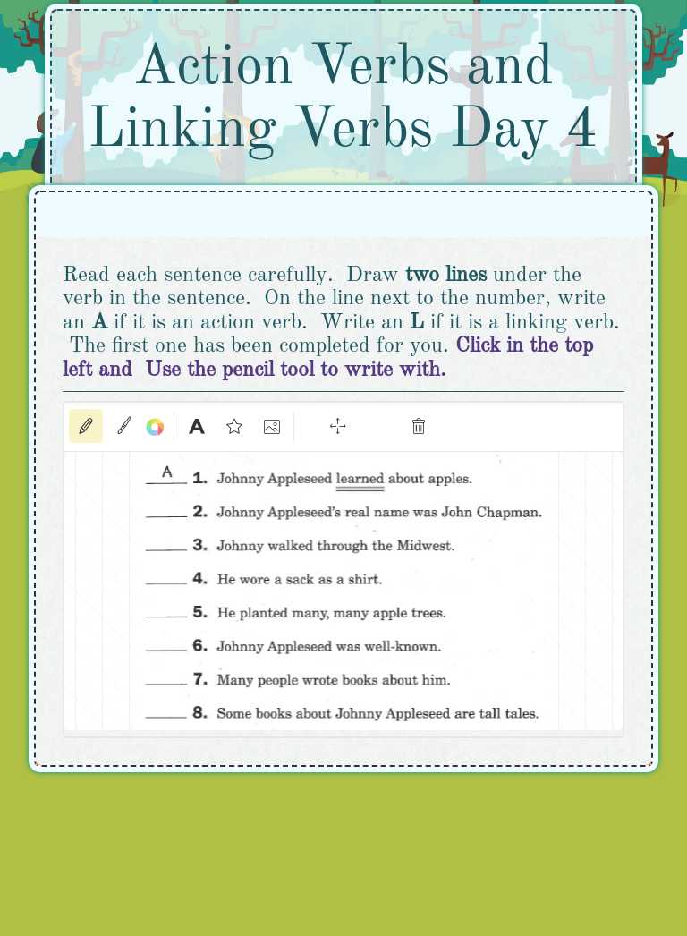 Action Verbs and Linking Verbs Day 4 Grade 3 worksheet preview