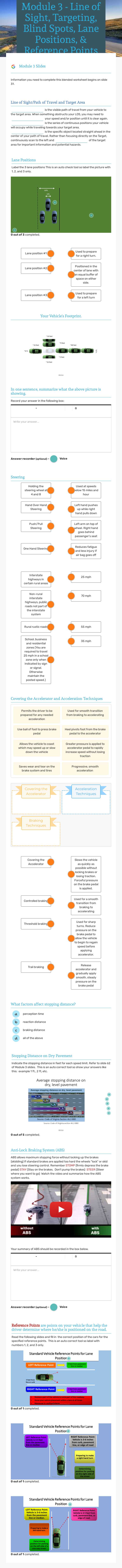 Module 3 - Line of Sight, Targeting, Blind Spots, Lane Positions, & Reference  Points Other worksheet preview