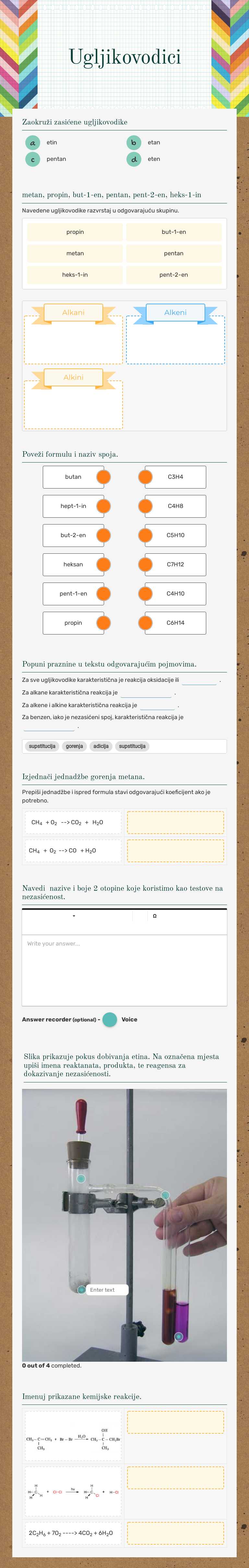 Ugljikovodici Grade 8 worksheet preview