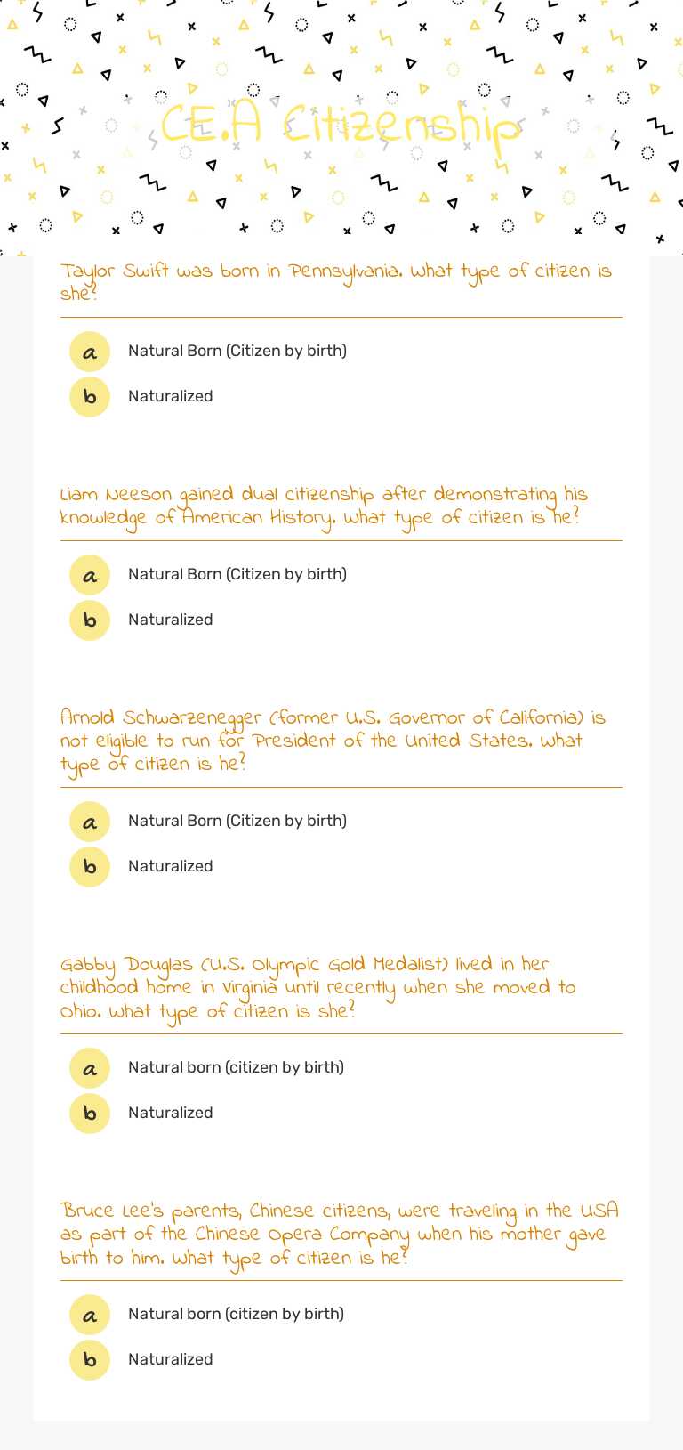 CE.A Citizenship worksheet preview image