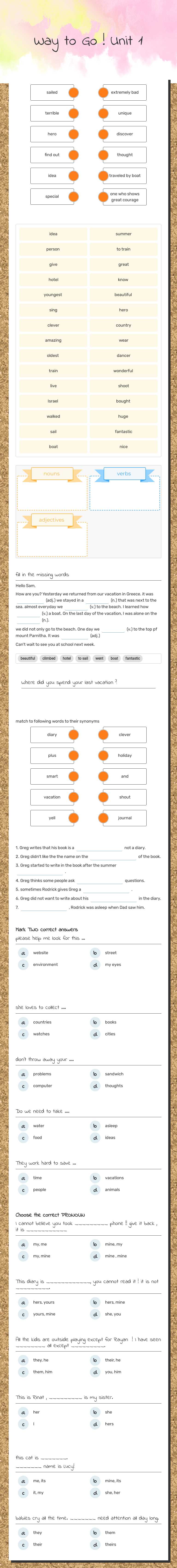 Way to Go ! Unit 1 Grade 7 worksheet preview