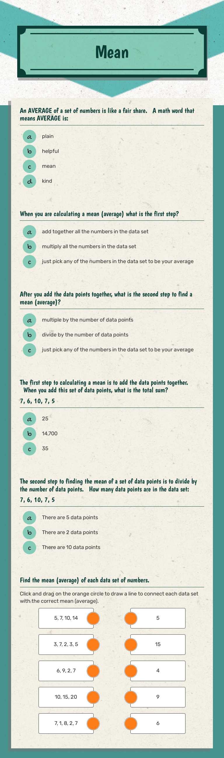 Mean Grade 6 worksheet preview