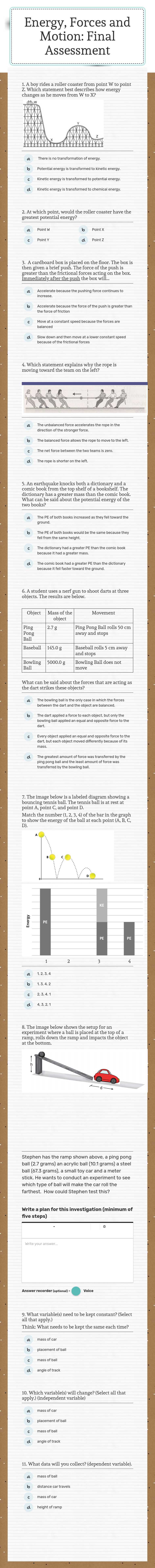 Energy, Forces and Motion: Final Assessment Grade 6 worksheet preview