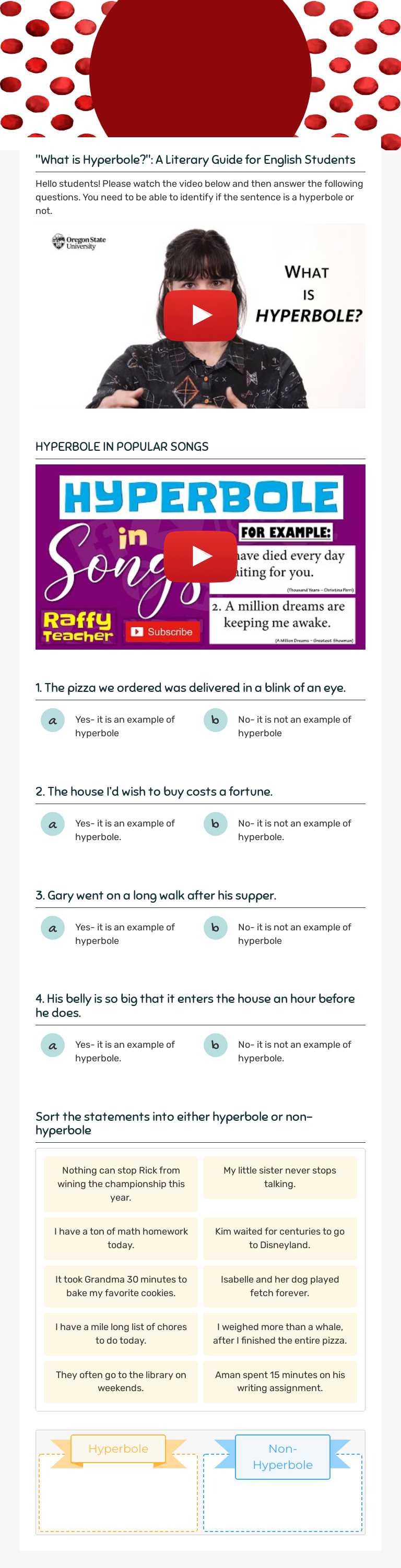 Hyperbole worksheet preview image