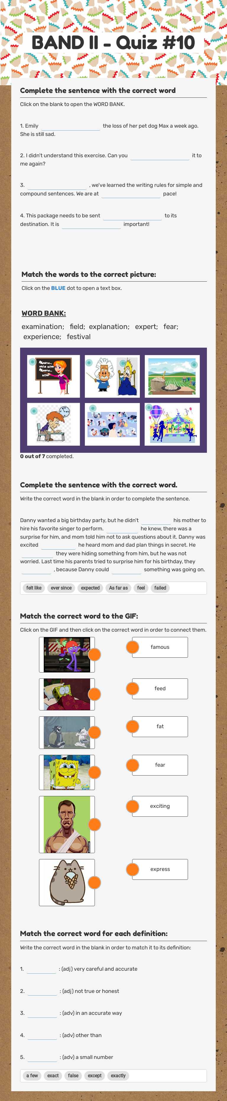 BAND II - Quiz #10 worksheet preview image