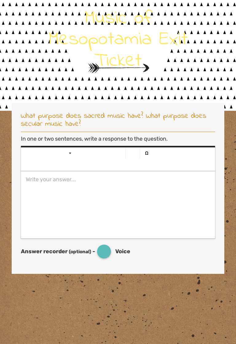 Music of Mesopotamia Exit Ticket Grade 6 worksheet preview