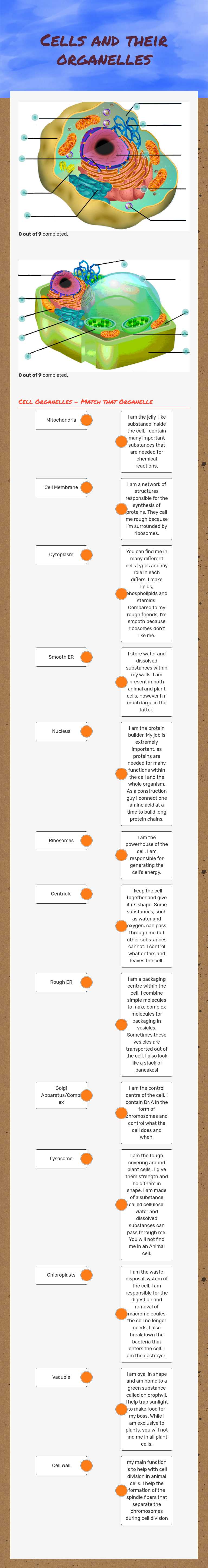 Cells and their organelles worksheet preview image