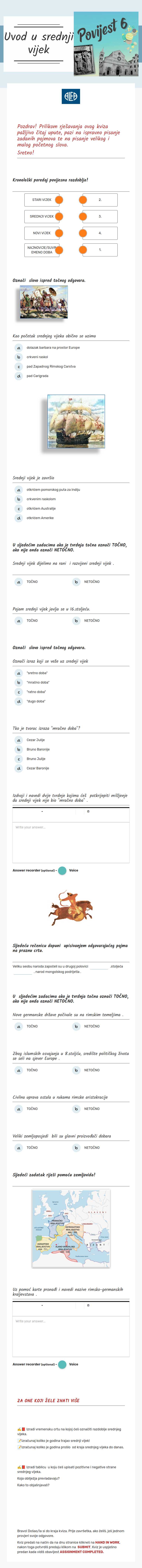 Uvod u srednji vijek worksheet preview image
