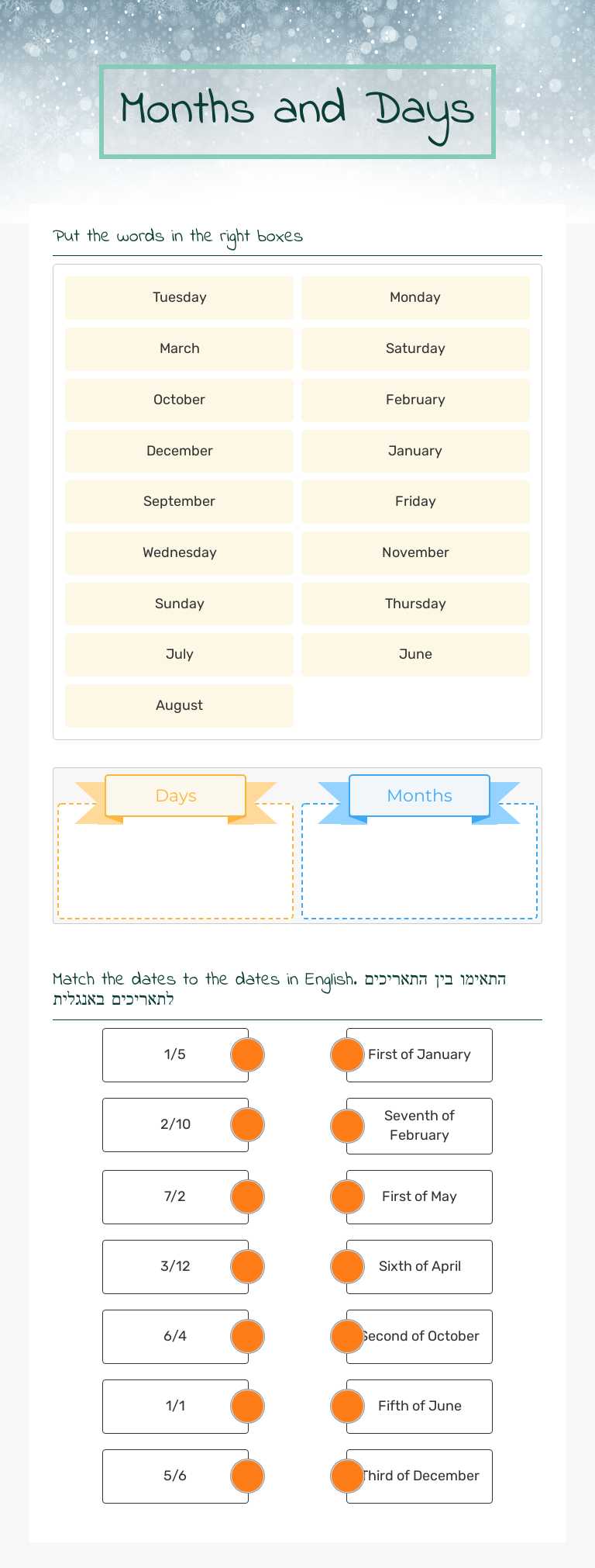 Months and Days worksheet preview image