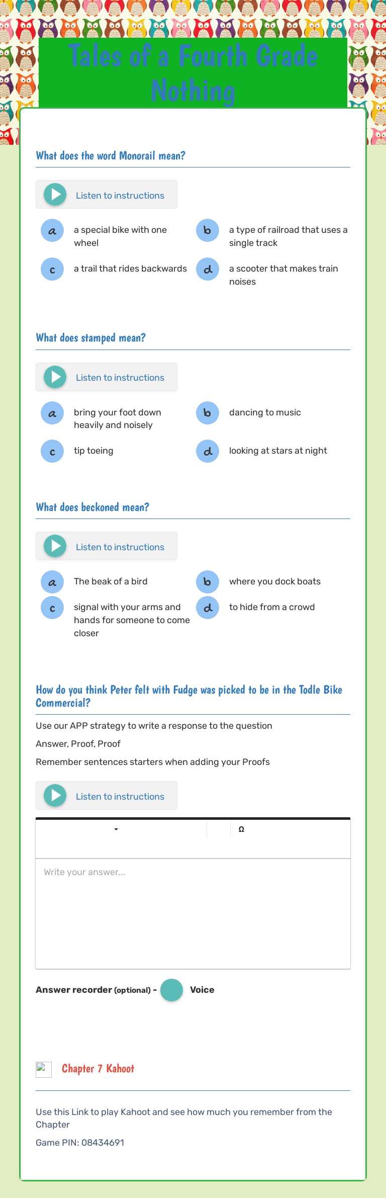 Tales of a Fourth Grade Nothing worksheet preview image