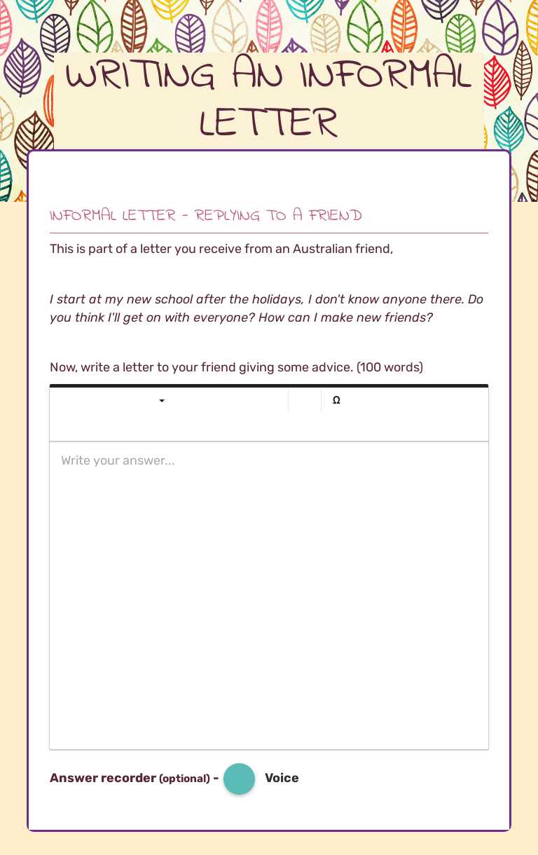 WRITING AN INFORMAL LETTER worksheet preview image