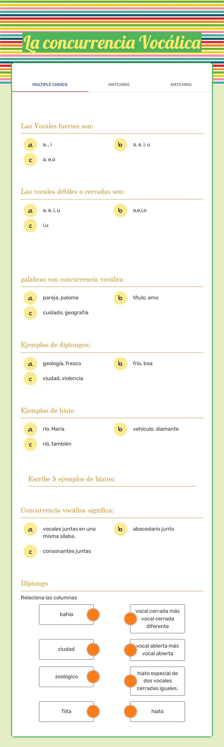 La concurrencia Vocálica worksheet preview image