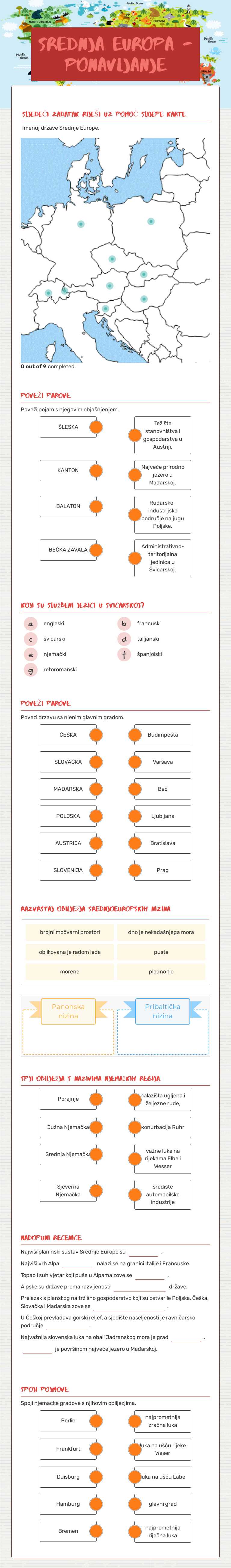 Srednja Europa - ponavljanje worksheet preview image