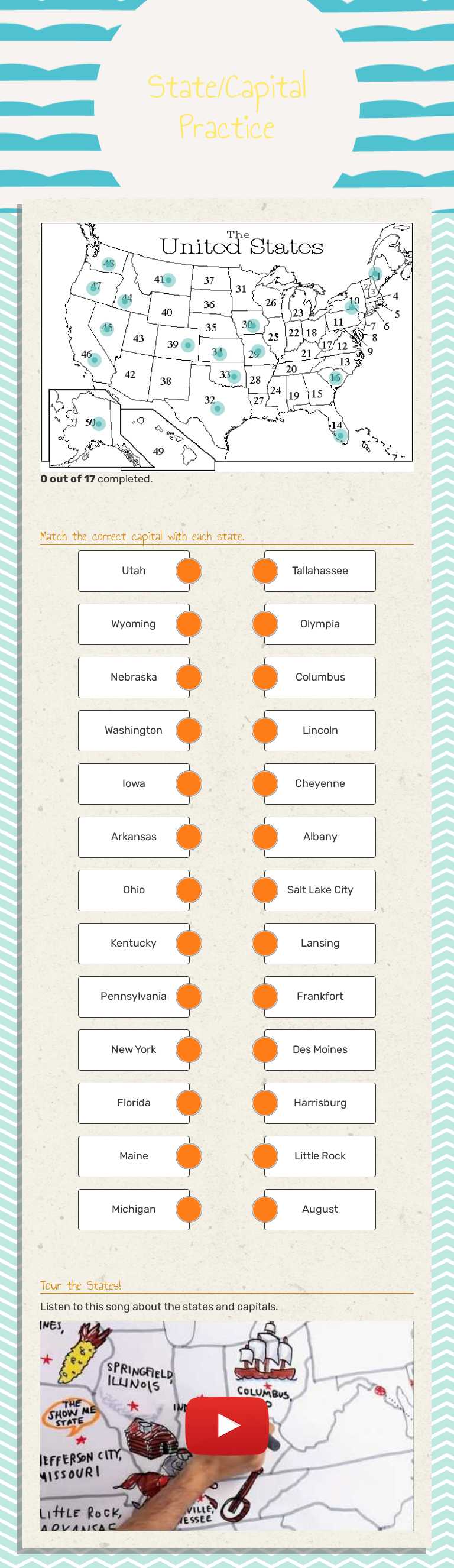 State/Capital Practice worksheet preview image