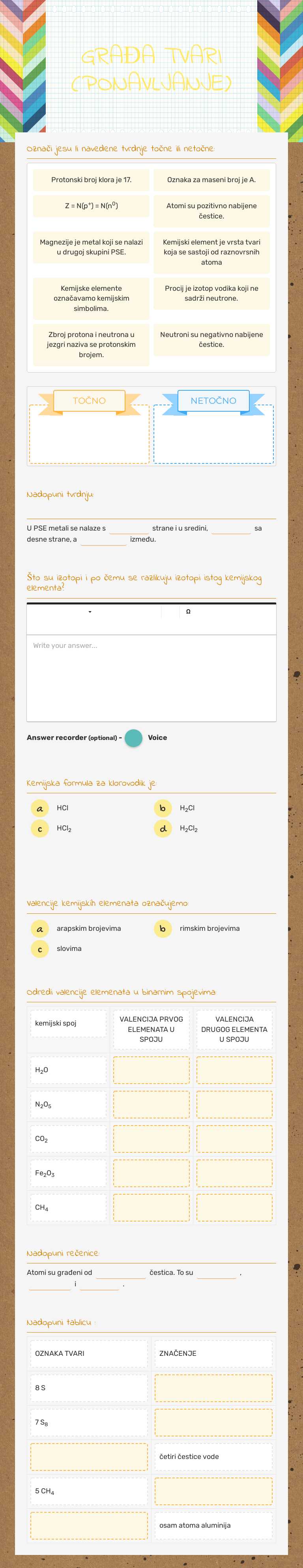 GRAĐA TVARI (PONAVLJANJE) worksheet preview image