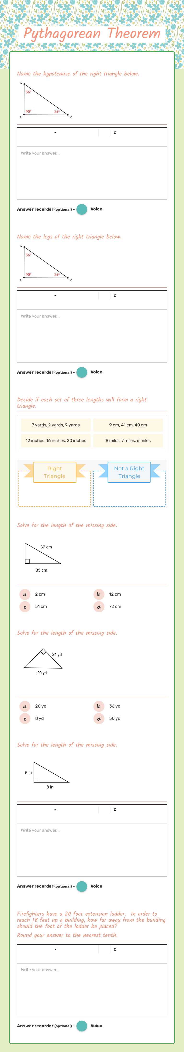 Pythagorean Theorem worksheet preview image