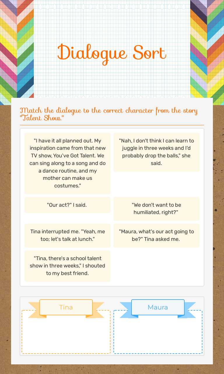 Dialogue Sort worksheet preview
