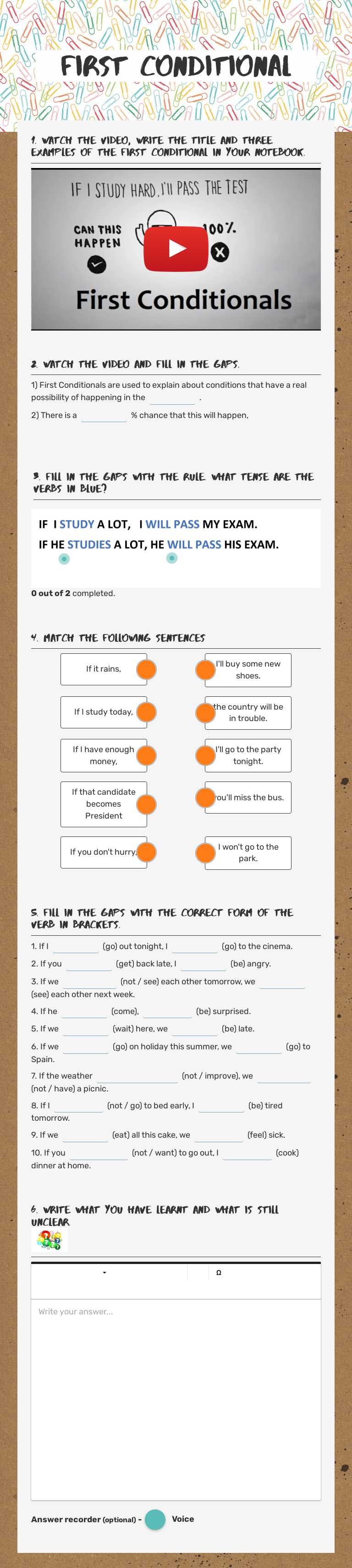 FIRST CONDITIONAL worksheet preview image
