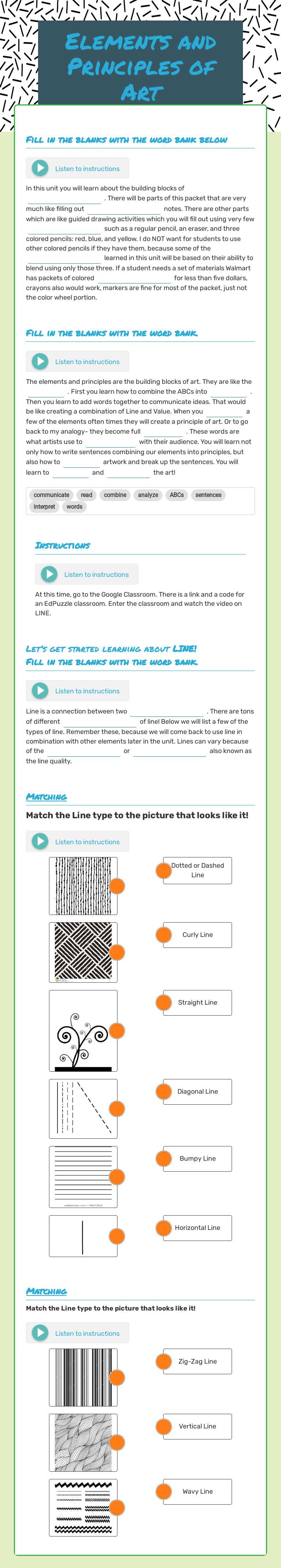 Elements and Principles of Art worksheet preview image
