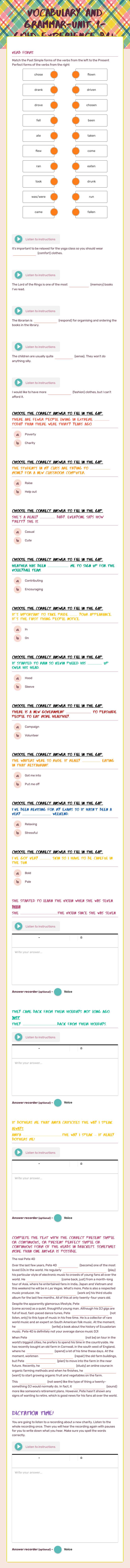Vocabulary and grammar-Unit 1-Gold experience b1+ worksheet preview image
