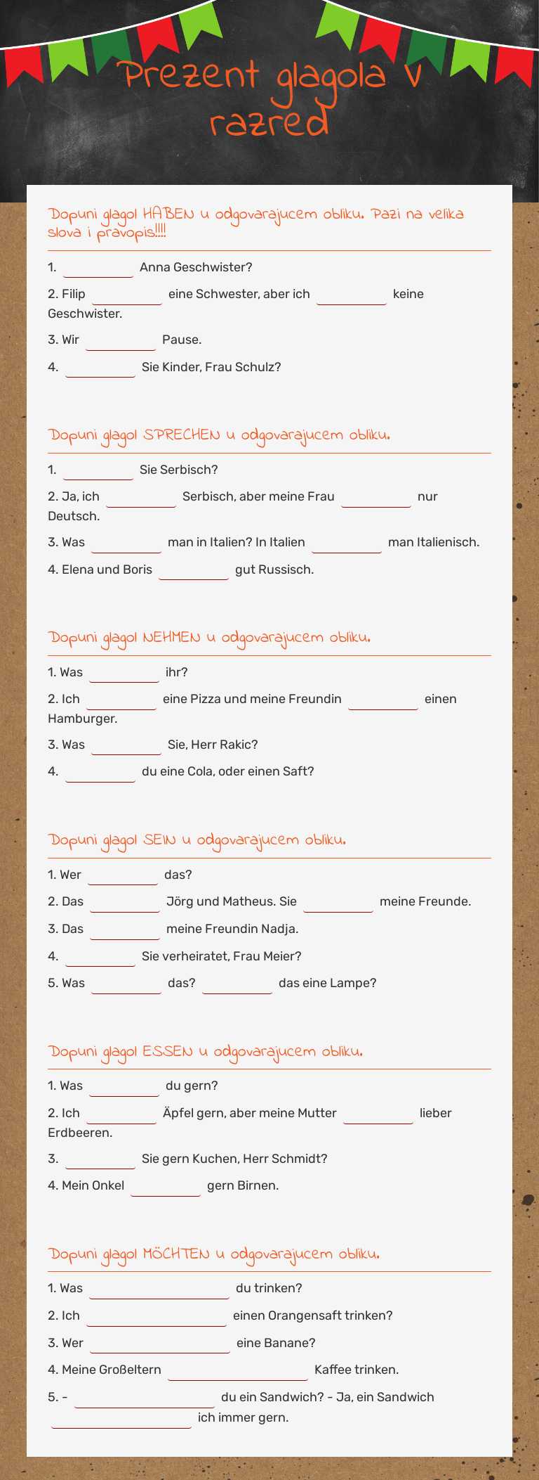 Prezent glagola                 V razred worksheet preview image