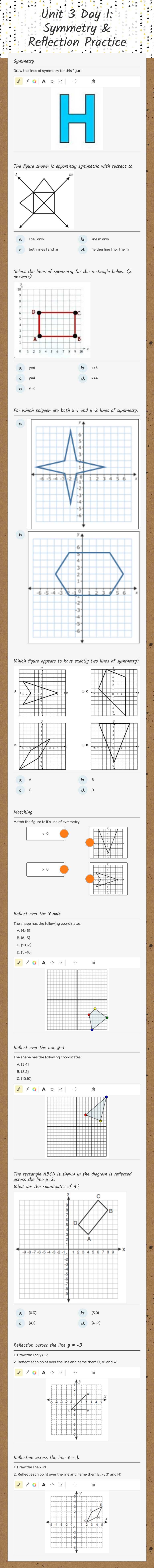 Unit 3 Day 1: Symmetry & Reflection Practice worksheet preview image