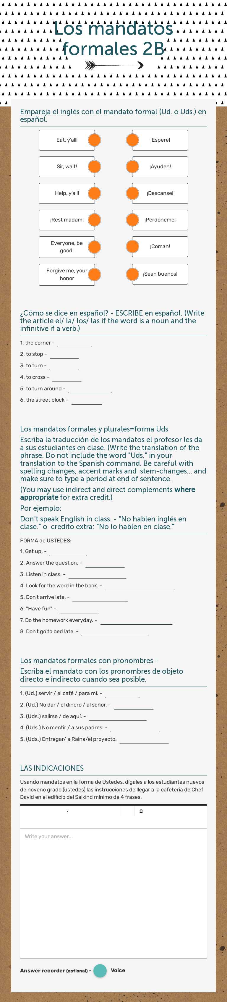 Los mandatos formales 2B worksheet preview image