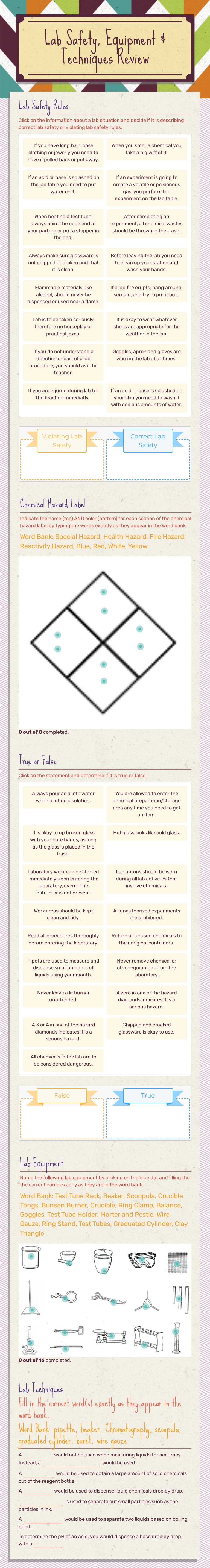 Lab Safety, Equipment & Techniques Review worksheet preview image