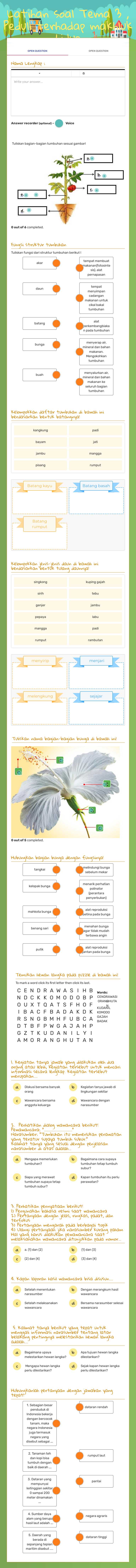 Latihan soal Tema 3 , Peduli terhadap makhluk hidup Grade 4 worksheet preview