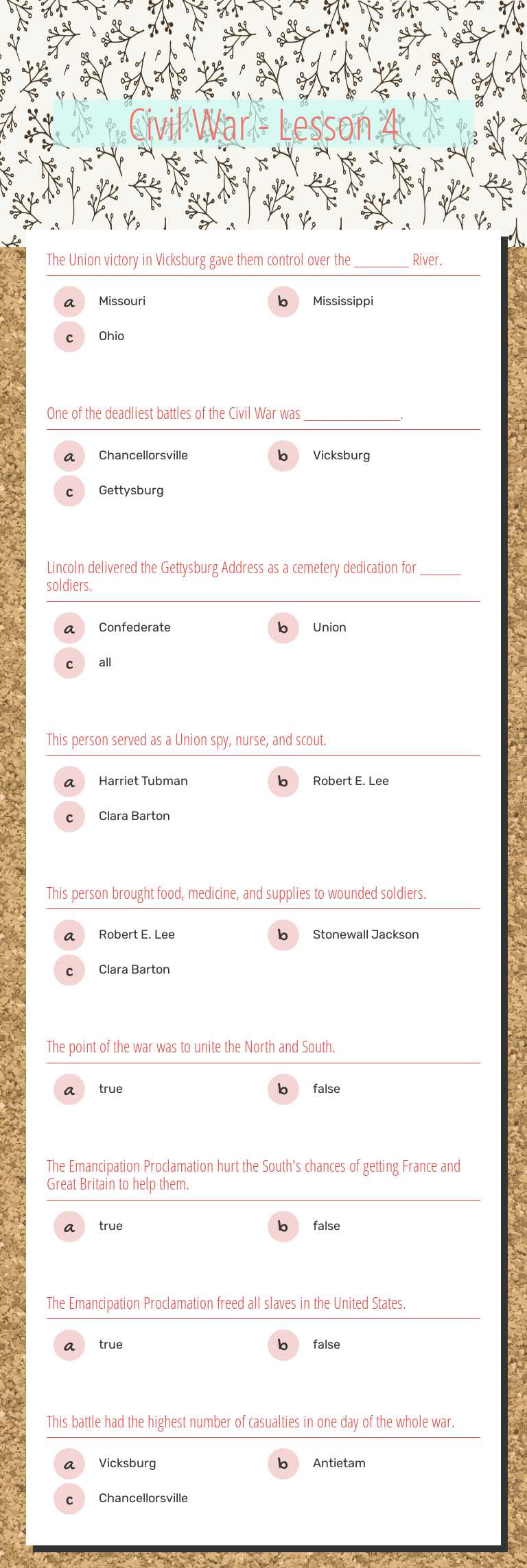 Civil War - Lesson 4 Grade 5 worksheet preview