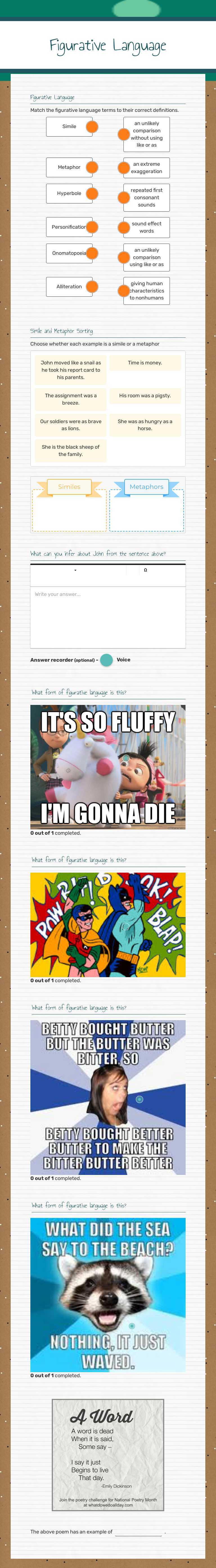 Figurative Language worksheet preview image