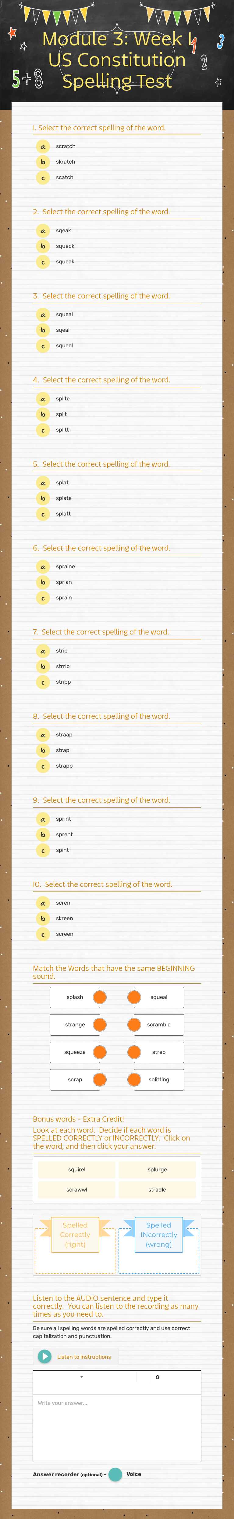 Module 3: Week 1 US Constitution Spelling Test worksheet preview image