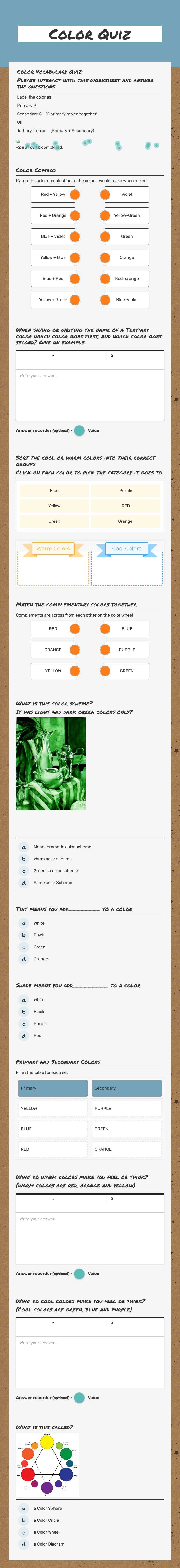 Color Quiz worksheet preview image