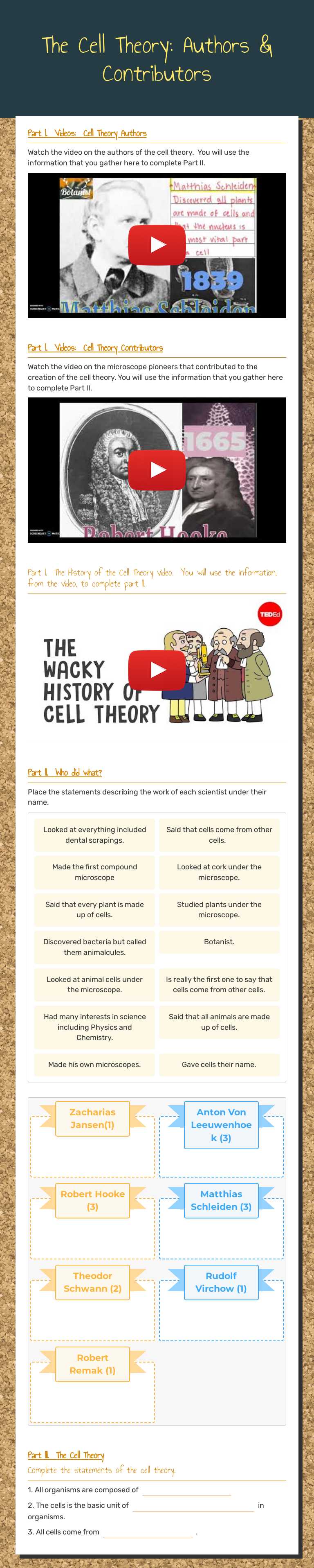 The Cell Theory:
Authors & Contributors worksheet preview image