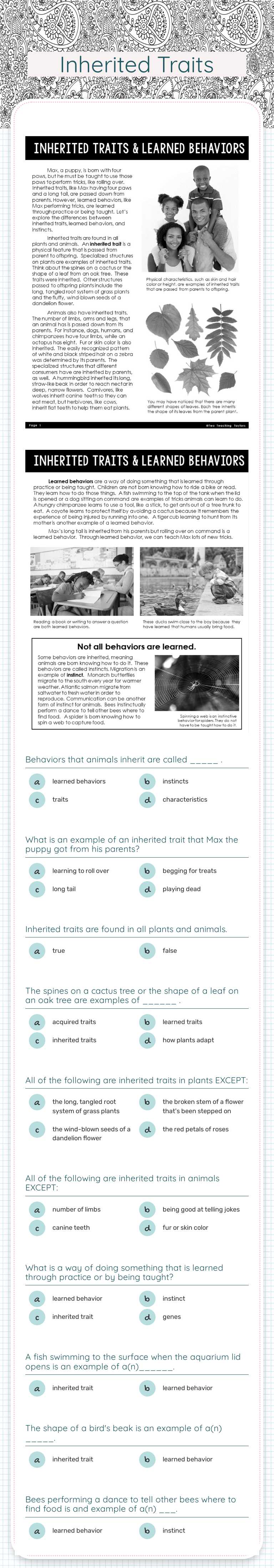 Inherited Traits worksheet preview image