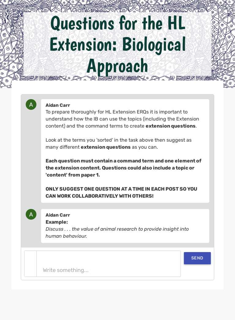 Questions for the HL Extension: Biological Approach worksheet preview image