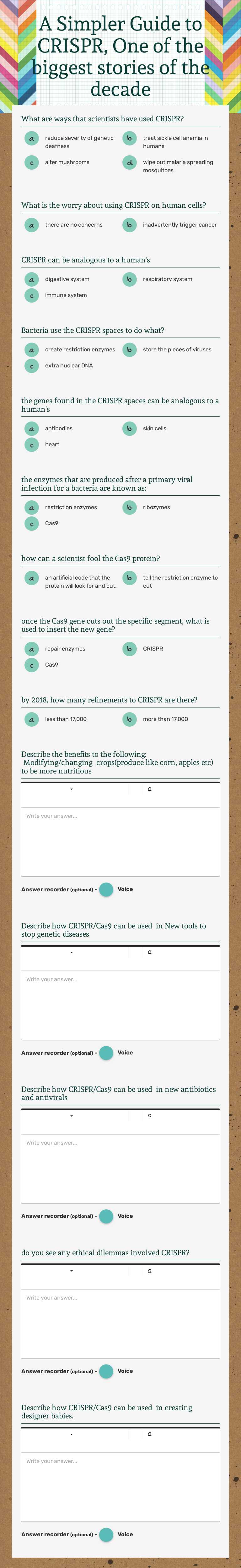 A Simpler Guide to CRISPR, One of the biggest stories of the decade Grade 6 worksheet preview