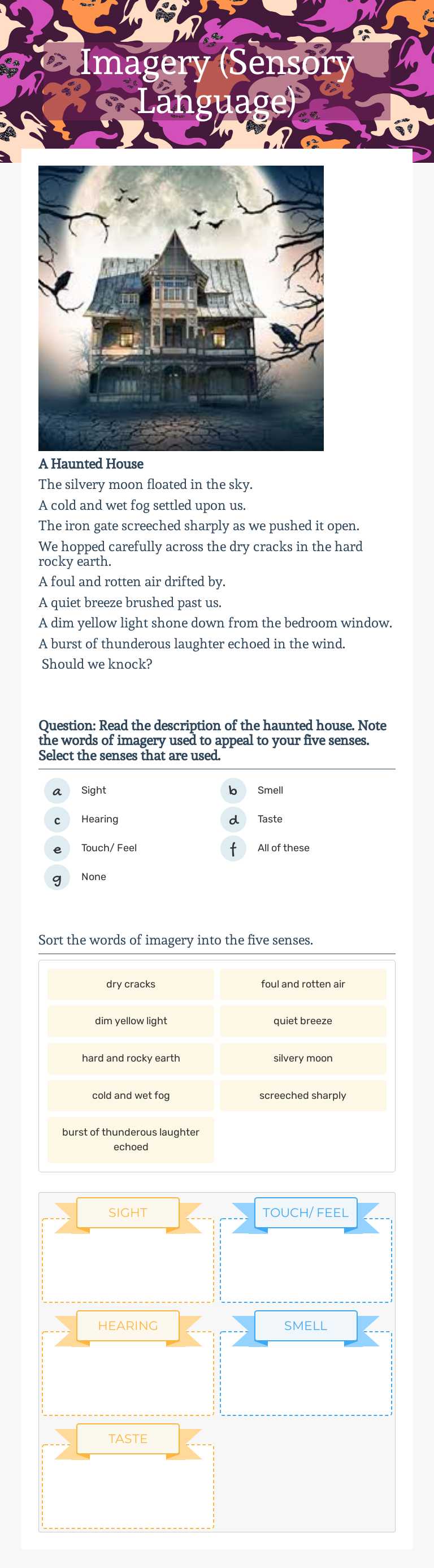 Imagery                     (Sensory Language) Grade 3 worksheet preview