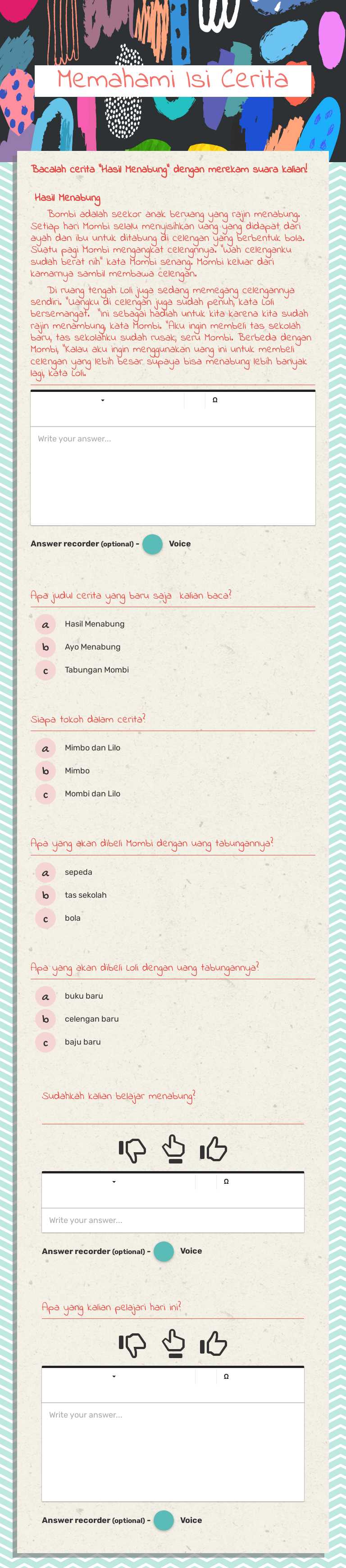 Memahami Isi Cerita worksheet preview image