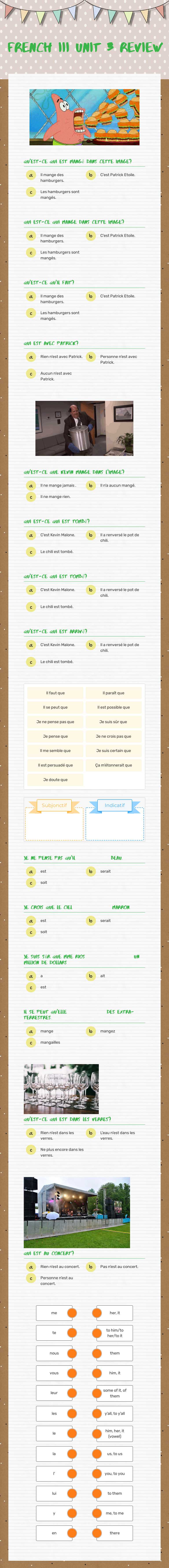 French III Unit 3 review worksheet preview image