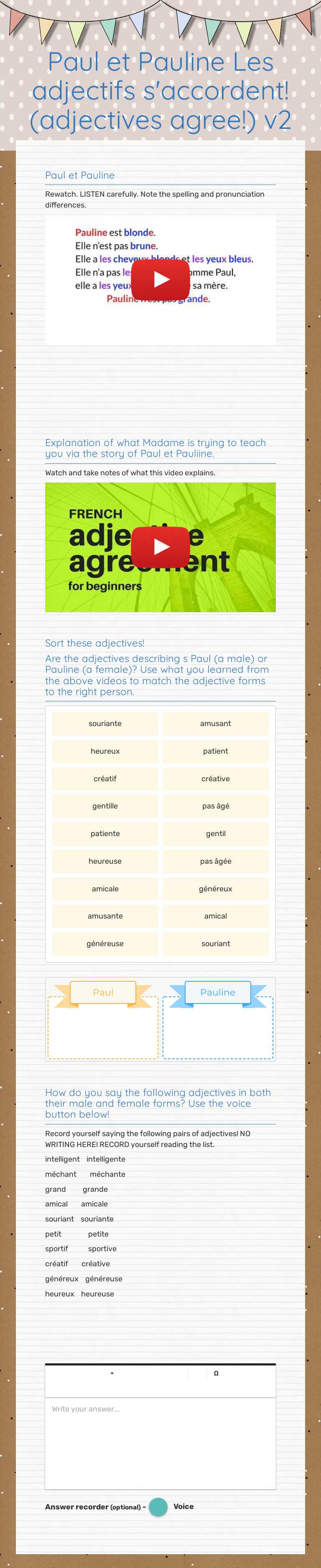 Paul et Pauline
Les adjectifs
s'accordent!
(adjectives agree!) v2 worksheet preview image