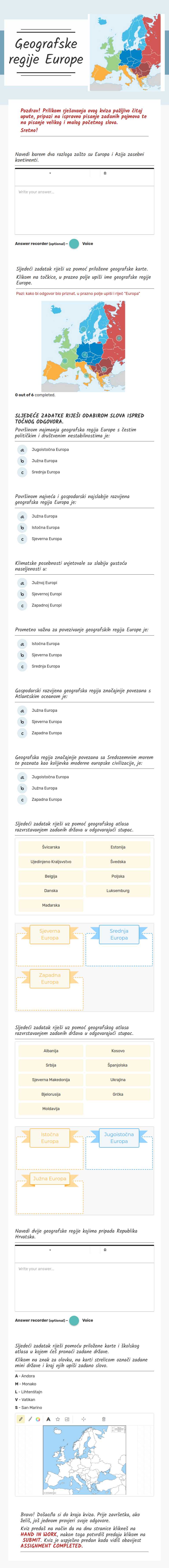 Geografske regije Europe worksheet preview image