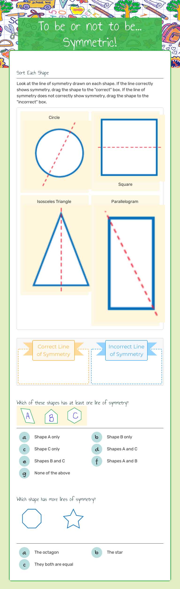 To be or not to be... Symmetric! Grade 4 worksheet preview