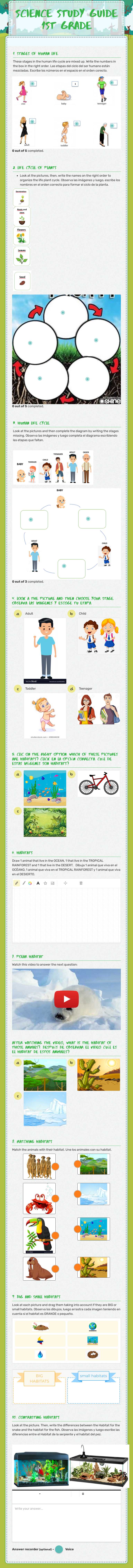 SCIENCE STUDY GUIDE  1ST GRADE Grade 1 worksheet preview