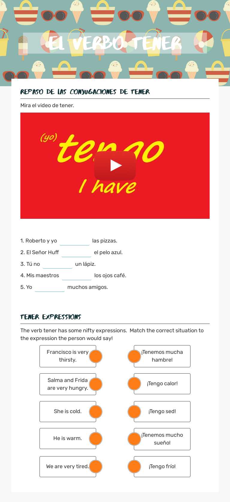 El verbo TENER worksheet preview image