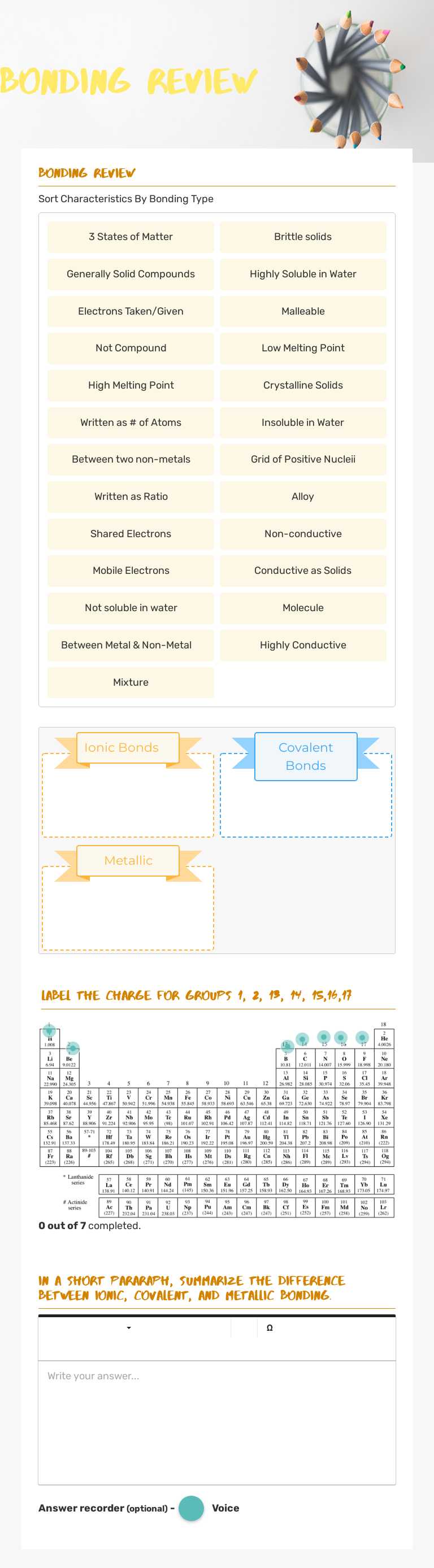 Bonding Review worksheet preview image