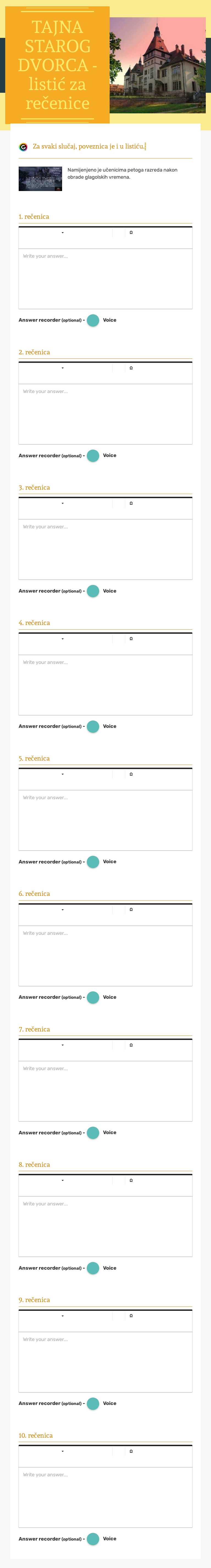 TAJNA STAROG DVORCA -listić za rečenice worksheet preview image