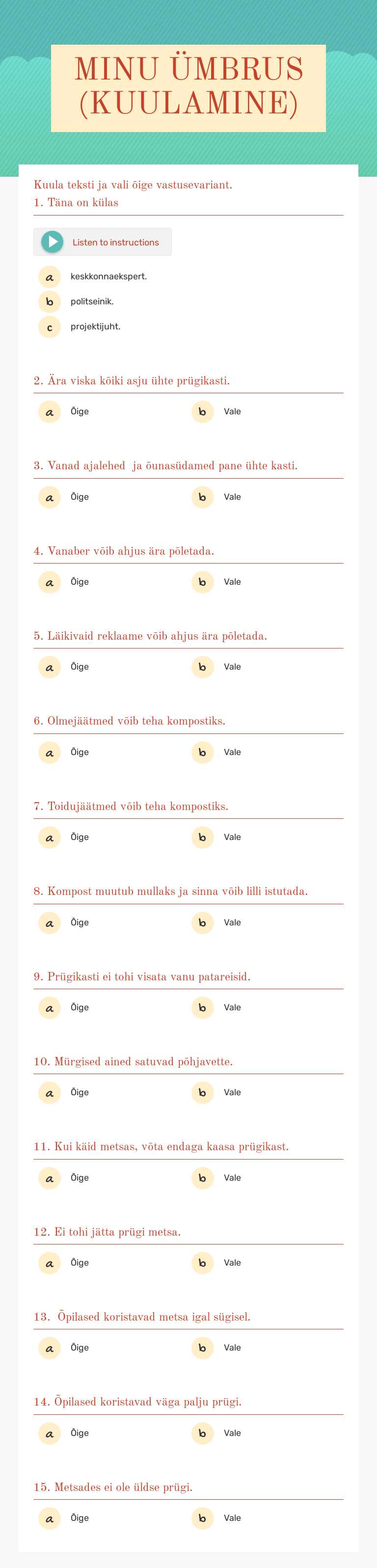 MINU ÜMBRUS (KUULAMINE) worksheet preview image