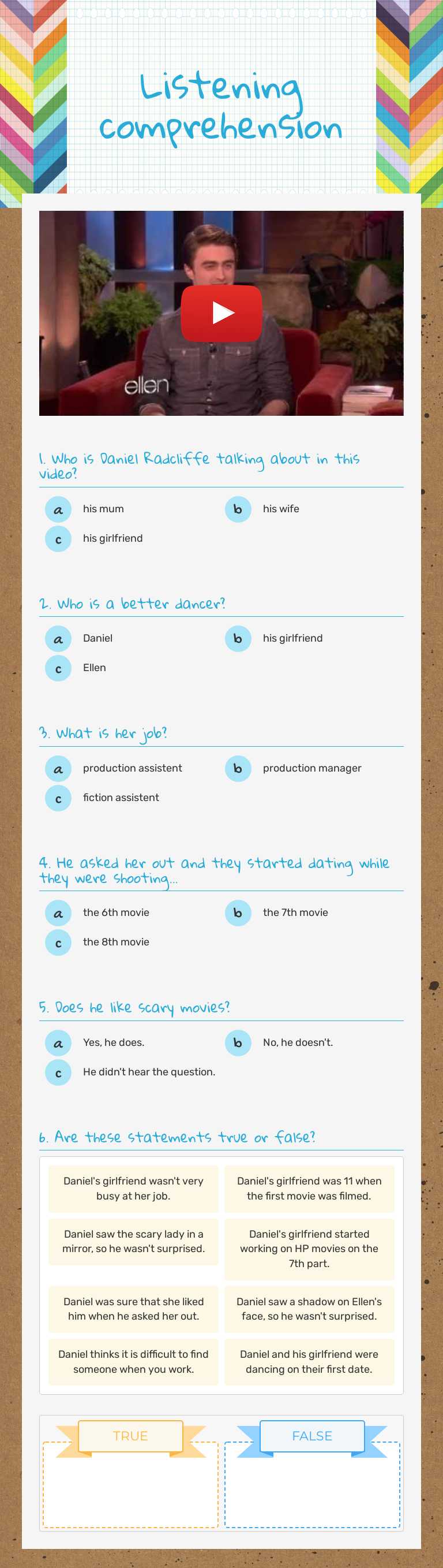 Listening comprehension Grade 6 worksheet preview